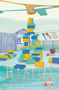 Affiche du spectacle Hiatus inspirée des artistes Sandy Bessette, Simon Fournier, Camille Rosset-Balcer